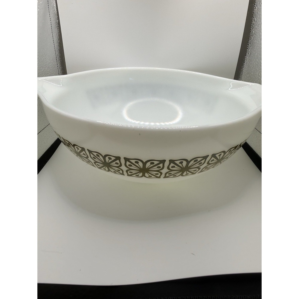 VTG Pyrex #444 Verde Cinderella Mixing Bowl 4Qt Square Flower Avocado Green MCM